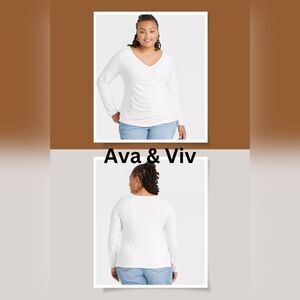 Ava & Viv White V-Neck  Top 1X